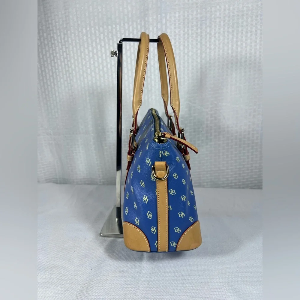 4222: Dooney & Bourke Blue DB Monogram 3 Pc Satchel Wallet Glasses Case Set